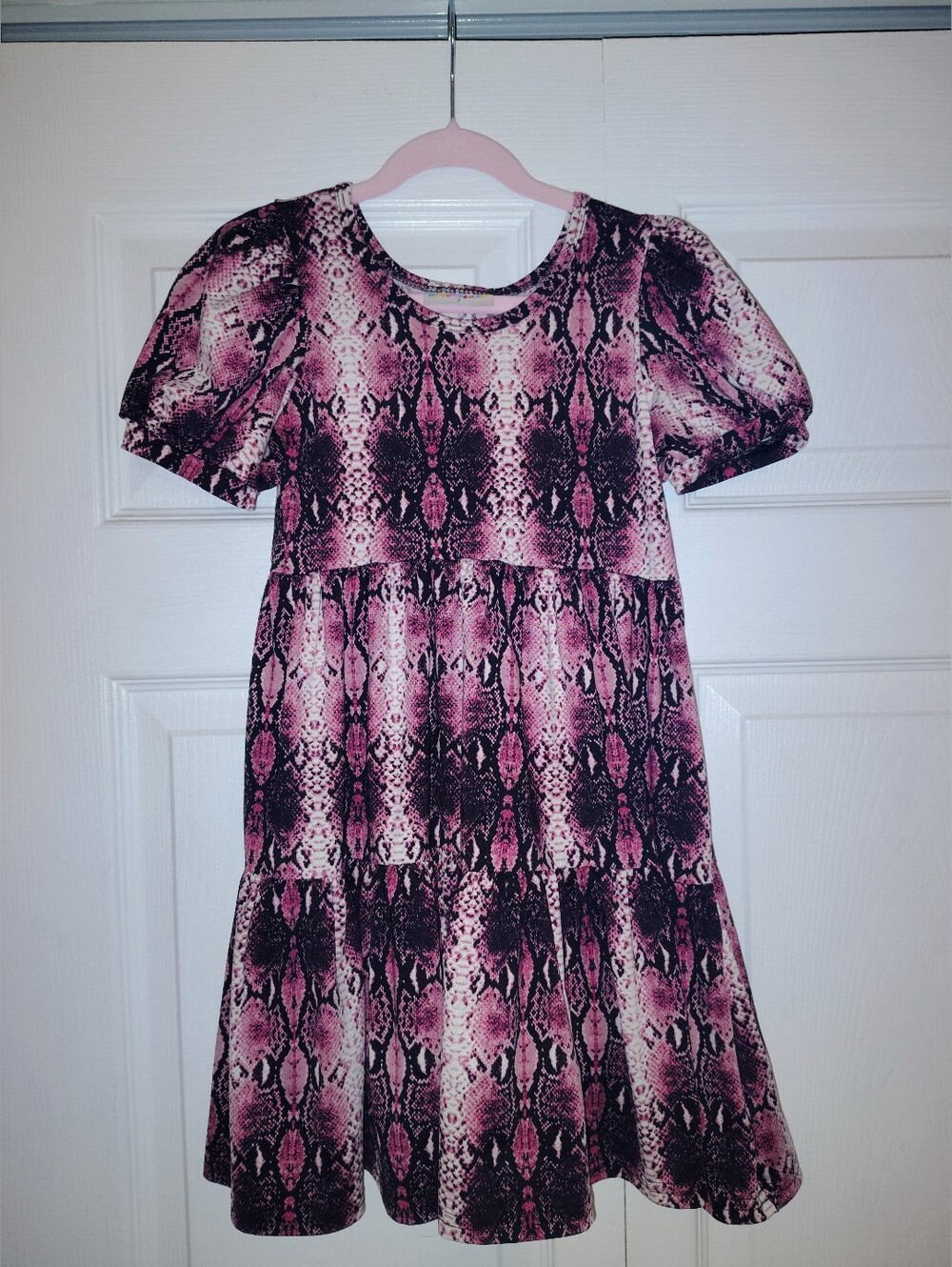 Tiered Pink And Black Snake Skin Print Dress Dot Dot Smile